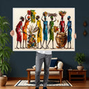 African Folk Art Canvas Wall Art, Colorful African Women Village Painting Print, Tribal Ethnic Home Decor, Vibrant African Art, Living Room