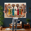 African Folk Art Canvas Wall Art, Colorful African Women Village Painting Print, Tribal Ethnic Home Decor, Vibrant African Art, Living Room