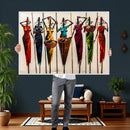 African Folk Art Canvas Wall Art, Colorful African Women Village Painting Print, Tribal Ethnic Home Decor, Vibrant African Art, Living Room