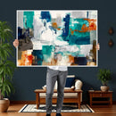 Blue Teal Abstract Canvas Wall Art, Modern Textured Painting Print, Navy Orange White Contemporary Art, Neutral Living Room Decor, Office Art by MyGreatCanvas | Canvas Wall Art Prints | Photo Prints & Wall Decor