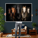 Horse Wall Art Canvas Print, Wild Horses Portrait Photography, Dramatic Equestrian Decor, Black Brown White Horse Herd, Rustic Ranch Art