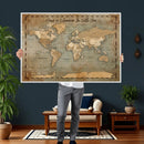 Vintage Personalized Push Pin World Map, Vintage Travel Map Canvas, Custom Names Anniversary Gift, Places Visited Pin Board, Couples Adventure Art by MyGreatCanvas | Canvas Wall Art Prints | Photo Prints & Wall Decor