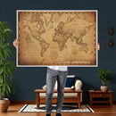 Personalized Push Pin World Map, Vintage Travel Map Canvas, Custom Names Anniversary Gift, Places Visited Pin Board, Couples Adventure Art