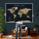 Custom Push Pin World Map Wall Canvas Print – Personalized