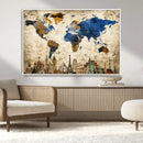 World Map Canvas Print – Vintage Blue and Gold World Map