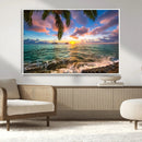 Framed Tropical Sunset Art Canvas Print