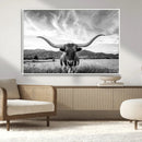 Longhorn Black and White Wall Art – Rustic Western Bull