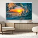 Ocean Wave Sunset Wall Art | Large Coastal Wave Canvas Print