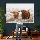 Longhorn Cattle Wall Art Canvas Print, Framed Farmhouse