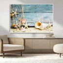 Seashells on Rustic Wooden Background, Seashells Wall Art