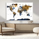 Modern Abstract World Map Canvas Wall Art – Framed Blue and