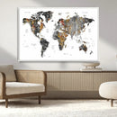 Modern Metallic World Map Canvas Wall Art – Framed