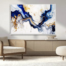 Golden Cascades on Midnight Blue – Deep Blue Abstract Wall