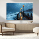 Stormy Night at Beach Pier Oil Painting Large Wall Art