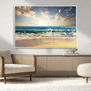Golden Sunset Beach Triptych Canvas Wall Art for Living Room