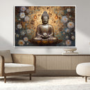 Golden Buddha Wall Art Canvas Print | Zen Meditation Floral