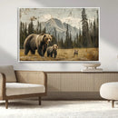 Rustic Grizzly 399 Bear Family Wall Art Canvas Print