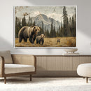 Rustic Grizzly 399 Bear Family Wall Art Canvas Print