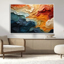 Blue Orange Abstract Wave Wall Art Canvas Print, Framed Blue