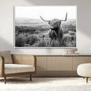 Scottish Highland Cow Wall Art | Black and White Canvas
