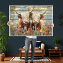 Cute Highland Cow Canvas Wall Art - Rustic Farmhouse Decor