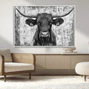 Abstract Longhorn Bull Wall Art Canvas Print - Rustic Texas