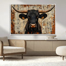 Rustic Texas Artwork Wall Art Canvas Print - Abstract Cow