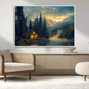 Mountain Cabin by the Lake at Sunset Wall Art - Serene