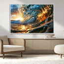 Ocean Wave at Sunset Canvas Wall Art – Vibrant Coastal Beach