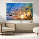 Ocean Wave at Sunset Canvas Wall Art – Vibrant Coastal Beach