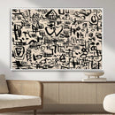 Abstract Love and Chaos Canvas Print, Black Symbols on Beige