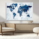 Modern Blue World Map Canvas Print – Framed Wall Art,