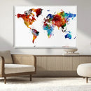 Colorful World Map Canvas Wall Art Print, Contemporary