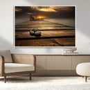 Stones on Wooden Pier at Sunset Canvas Print, Serene Coastal by MyGreatCanvas | Canvas Wall Art Prints | Photo Prints & Wall Decor