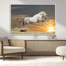 Large Wall Art Canvas Print – White Jumping Horse Sunset