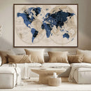 Vintage Blue World Map Canvas Wall Art – Antique Style
