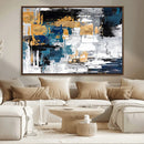 Blue and Gold Abstract Canvas Wall Art – Triptych Modern