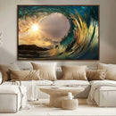 Golden Wave Sunset Canvas Print – Large Coastal Wall Art for