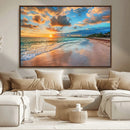 Sunset Ocean Waves on Tropical Beach, 3-Panel Giclee Canvas