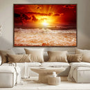 Red Sunset Ocean Beach Canvas Wall Art Beach Canvas, Coastal by MyGreatCanvas | Canvas Wall Art Prints | Photo Prints & Wall Decor