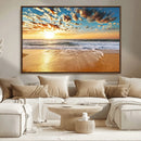 Golden Sunset Beach Print Canvas Wall Art, Giclee Canvas