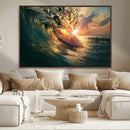Ocean Wave Sunset Canvas Wall Art – Triptych Seascape Print