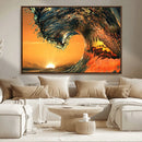 Surf Wave Sunset Canvas Wall Art Print, 3-Panel Ocean