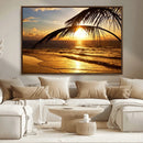 Golden Tropical Beach Sunset Canvas Triptych, Coastal Palm
