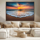 Sunset Beach Canvas Wall Art – Colorful Ocean Waves Triptych