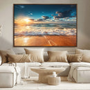 Golden Sunset Beach Triptych Canvas Art, Giclee Coastal Wall
