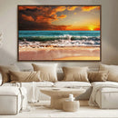 Golden Sunset Beach Canvas Wall Art – Triptych Seascape