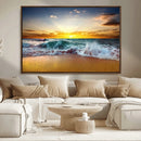 Golden Sunset Ocean Waves Wall Art Canvas Print – Multi