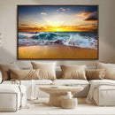 Golden Sunset Ocean Waves Wall Art Canvas Print – Multi