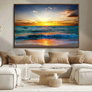 Vibrant Ocean Sunrise Over Golden Beach Waves, Giclee Canvas